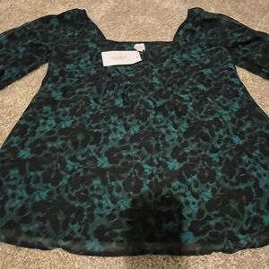 Isabel Maternity by Ingrid+Isabel Green and Black Maternity Blouse Large NWT